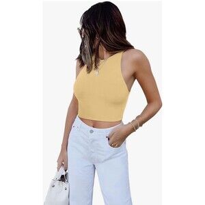 REORIA Butsmooth® Women's Sleeveless Halter Neck Double Lined Casual Tank Large